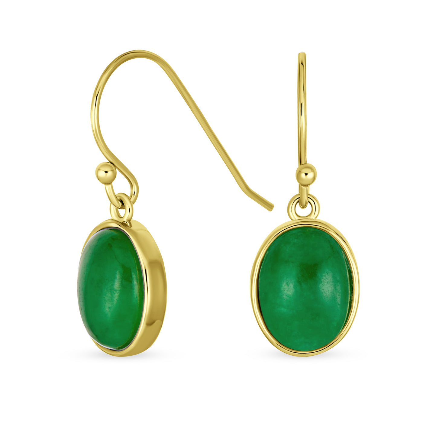 Green Jade Necklace & Drop Earrings Jewelry Set Gold Plated Sterling Silver