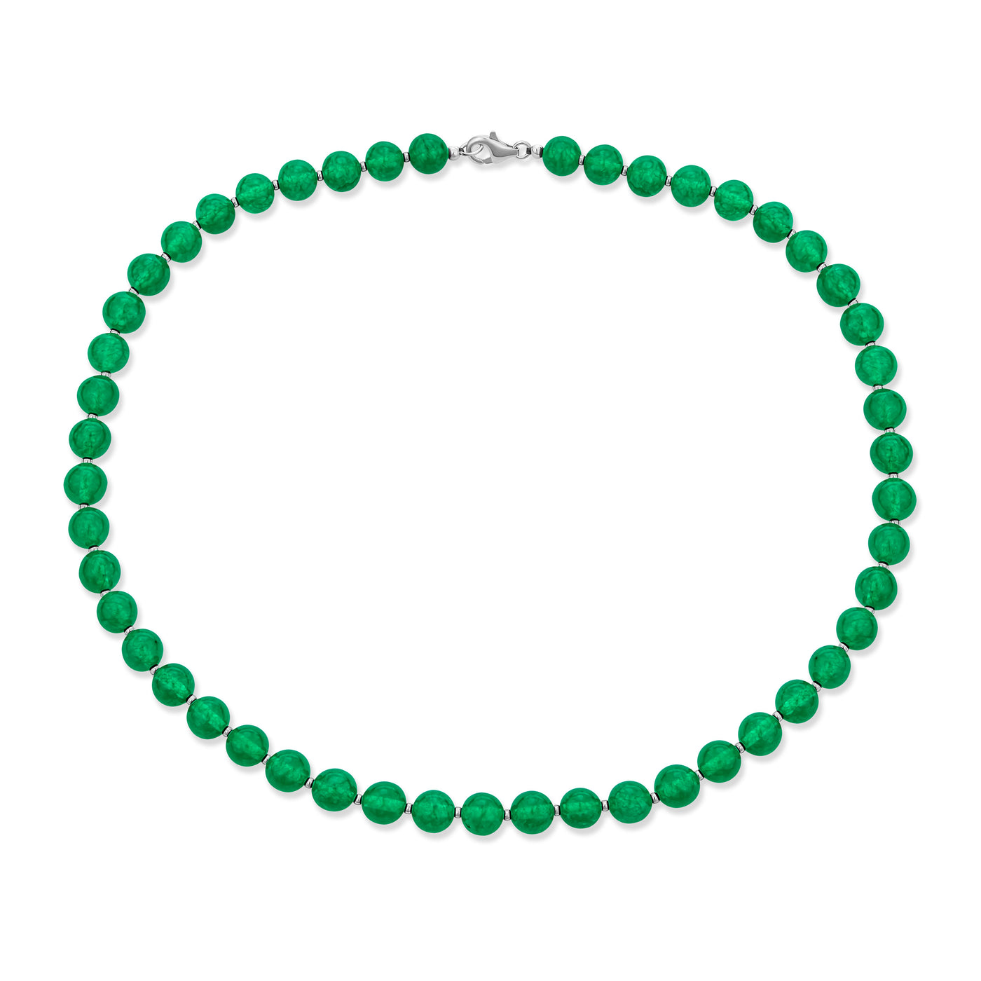Imitation Jade Pendant Long Bead Strand Necklace Sterling Silver 20 In