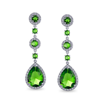 Set of 2 Clear & Green CZ Teardrop Dangle Chandelier Earrings Sterling Silver