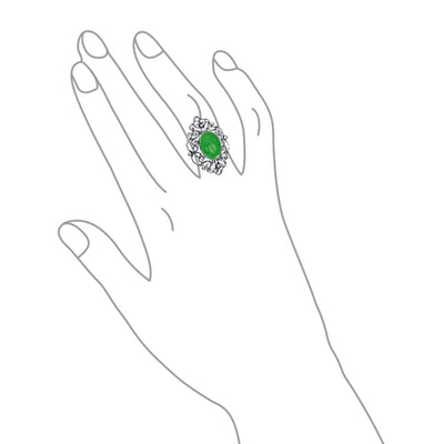 Oval Dyed Green Jade Armor Full Finger Ring .925 Sterling Silver