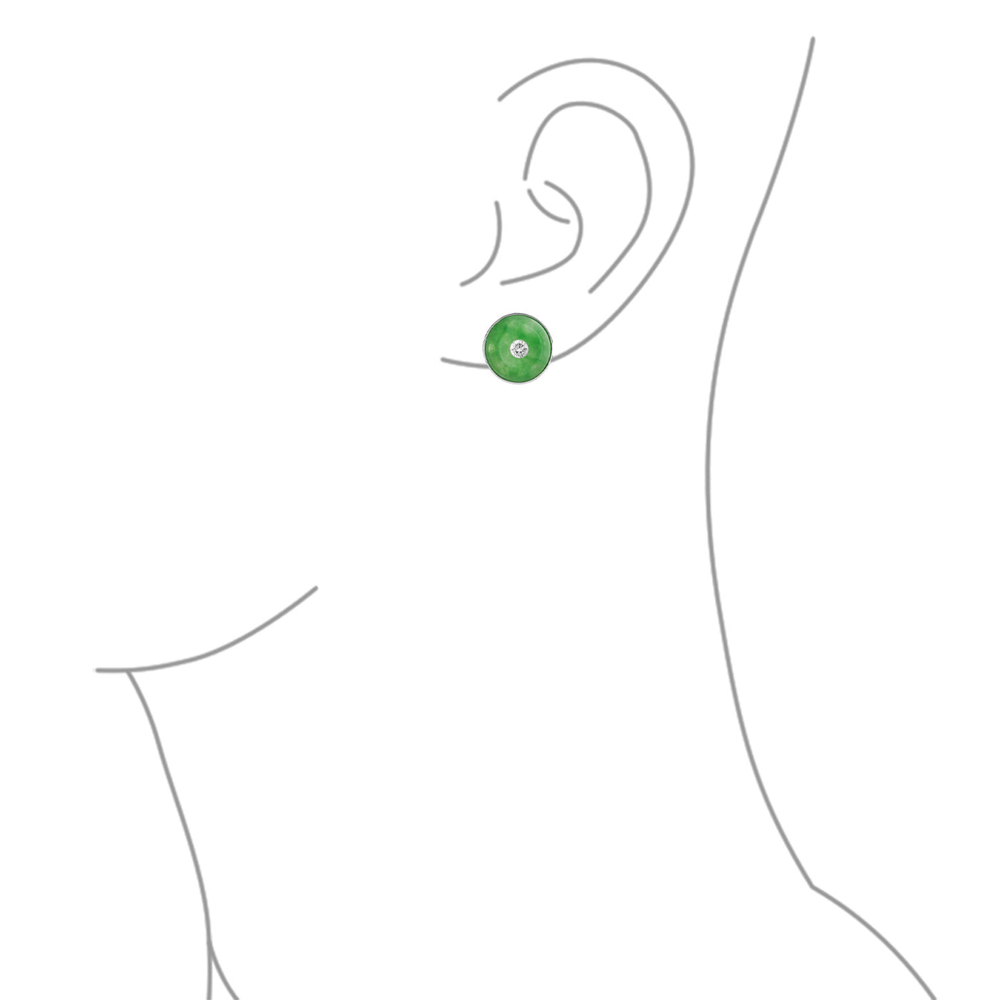 Round Disc Green Jade Clip-On Earrings with CZ Accent in Sterling Silver - Bling Jewelry
