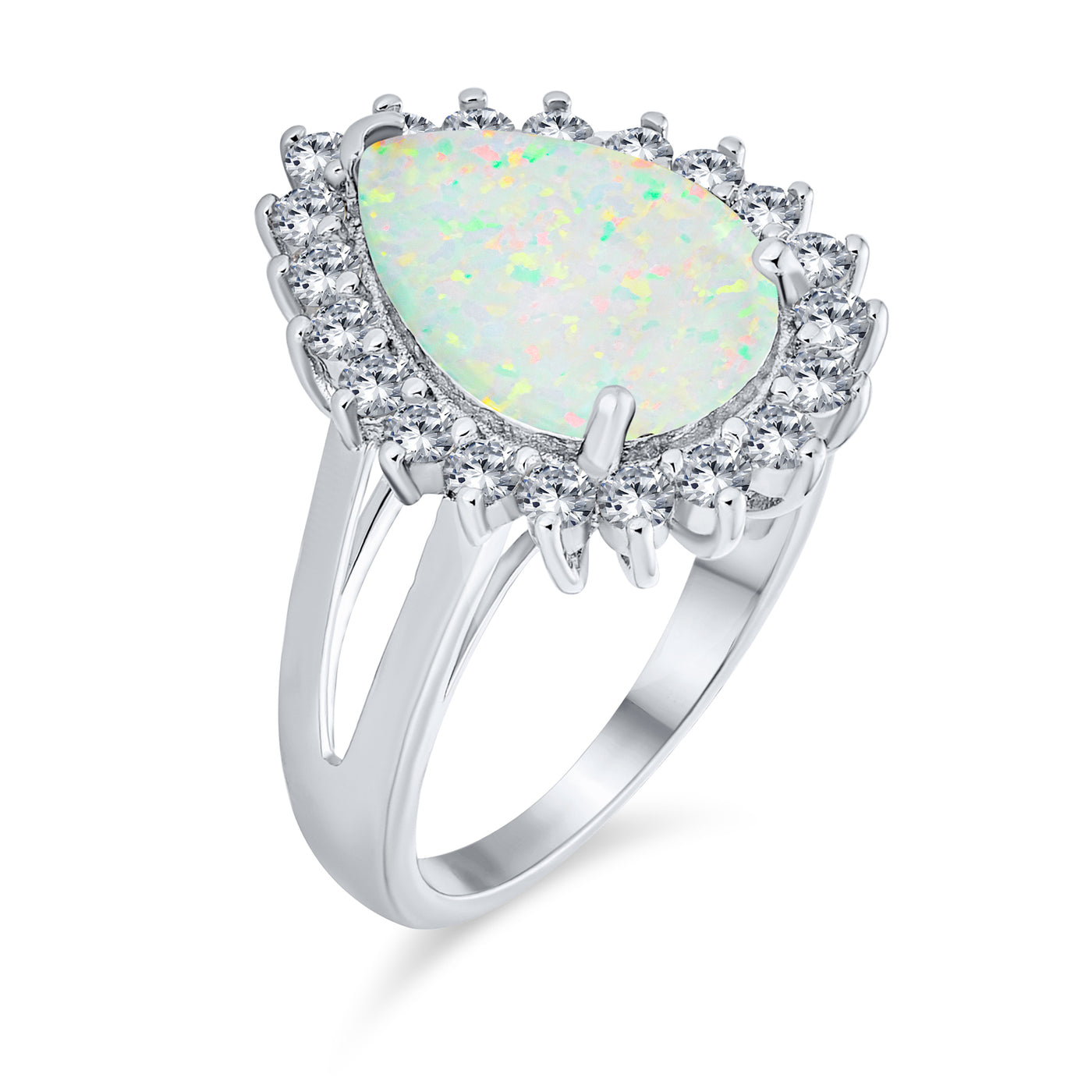 Big Halo Pear Shape Statement 10CT Created White Opal Ring