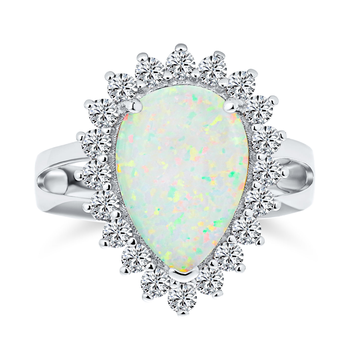 Big Halo Pear Shape Statement 10CT Created White Opal Ring