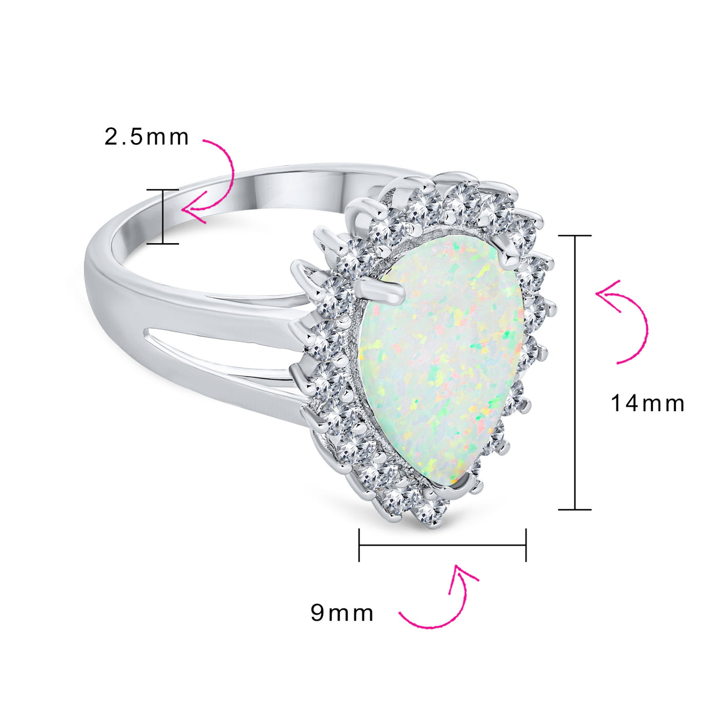 Big Halo Pear Shape Statement 10CT Created White Opal Ring
