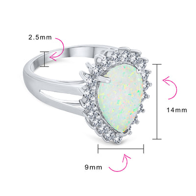 Big Halo Pear Shape Statement 10CT Created White Opal Ring