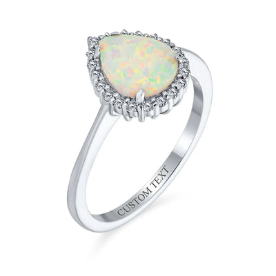 Halo Pear Shape Teardrop 3CTW Created White Opal Engagement Ring Sterling Silver