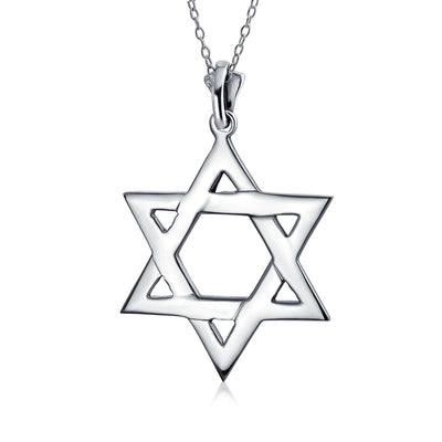 Large Star OF David Magen Jewish Pendant Necklace .925 Sterling Silver