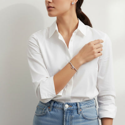 Bezel Set CZ Open Heart Tennis Bracelet & Stud Earrings Set Sterling Silver