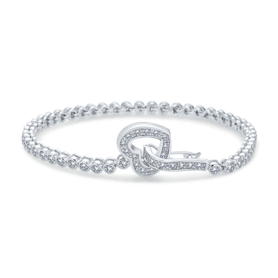 Bezel Set CZ Open Heart Tennis Bracelet & Stud Earrings Set Sterling Silver