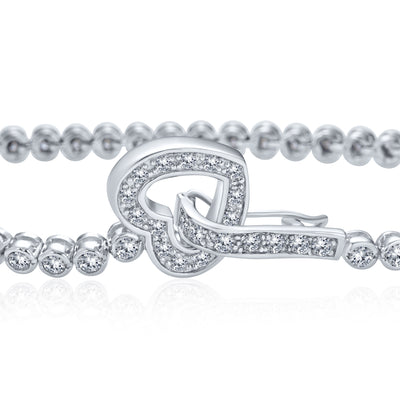 Bezel Set CZ Open Heart Tennis Bracelet & Stud Earrings Set Sterling Silver