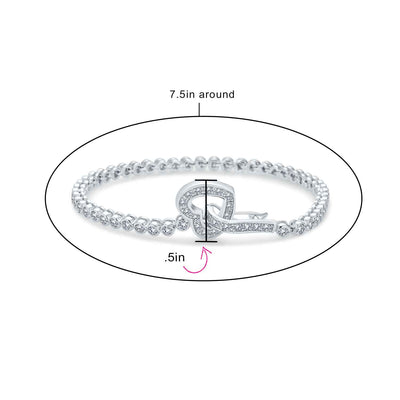 Bezel Set CZ Open Heart Tennis Bracelet & Stud Earrings Set Sterling Silver