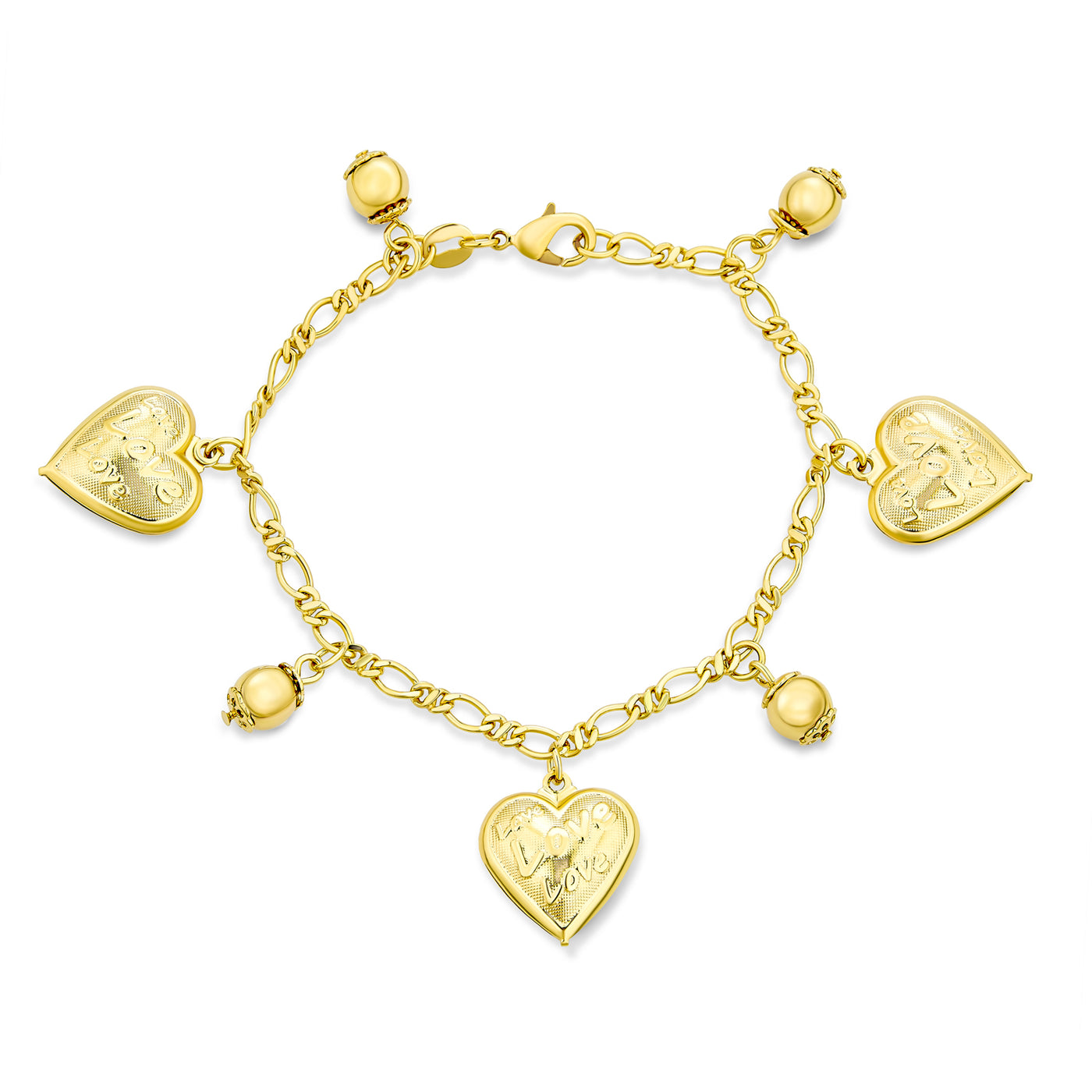 Message Love Hearts Charm Bracelet For Women Gold Plated 7.5 Inch