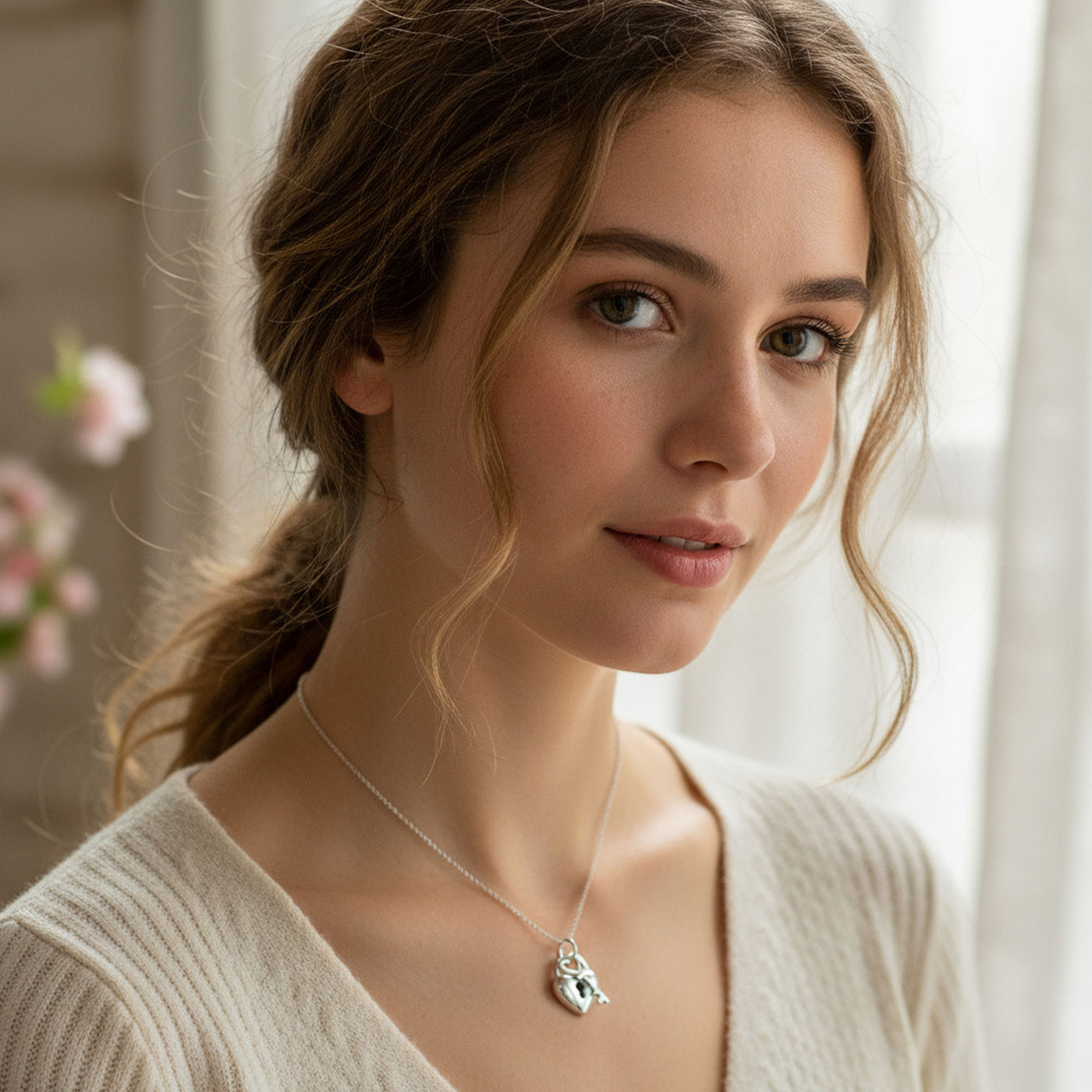 Sterling Silver Love Lock & Key Heart Pendant Necklace 16 Inch 2 Charms