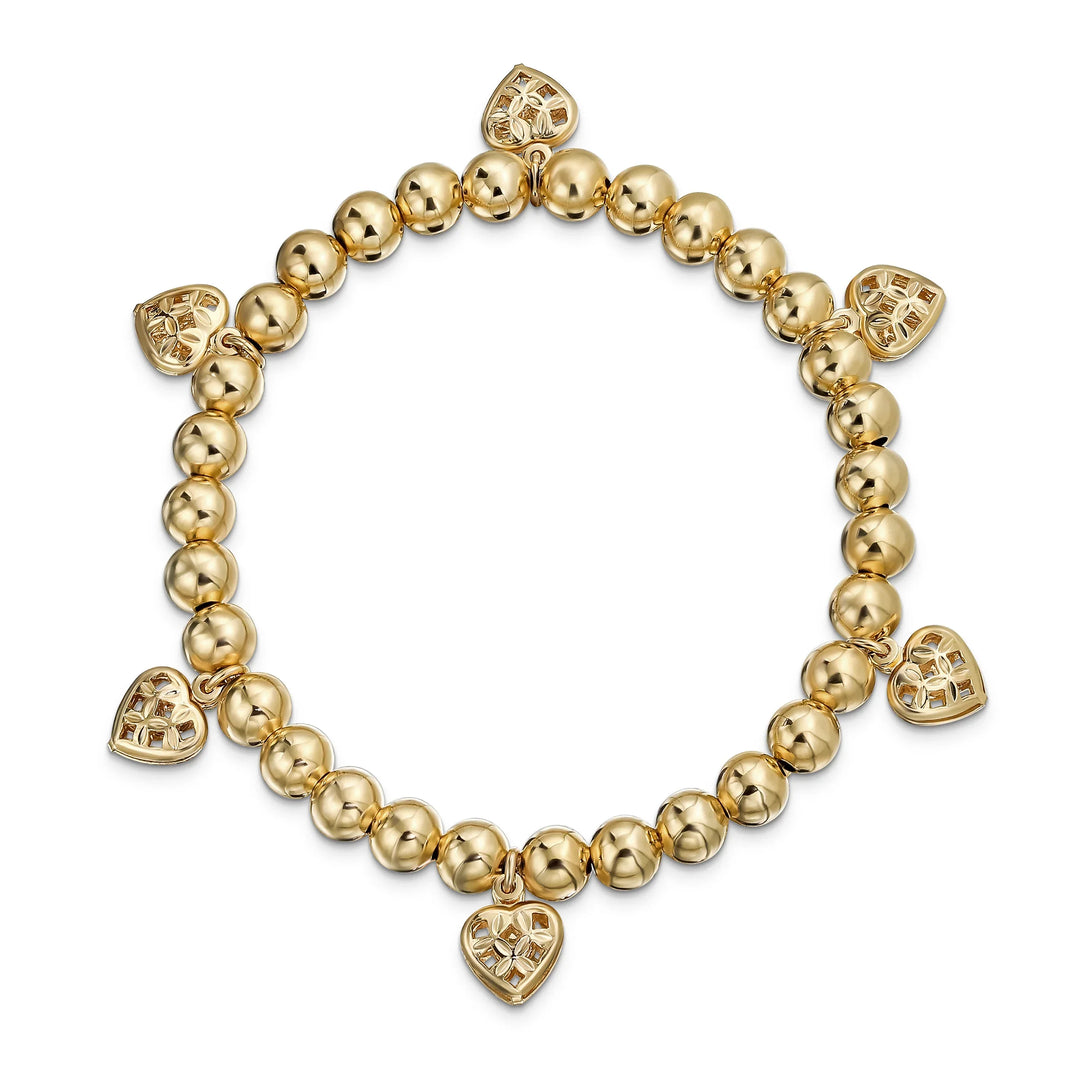 Multi Heart Dangle Charms Stretch Bracelet 18K Gold Plated