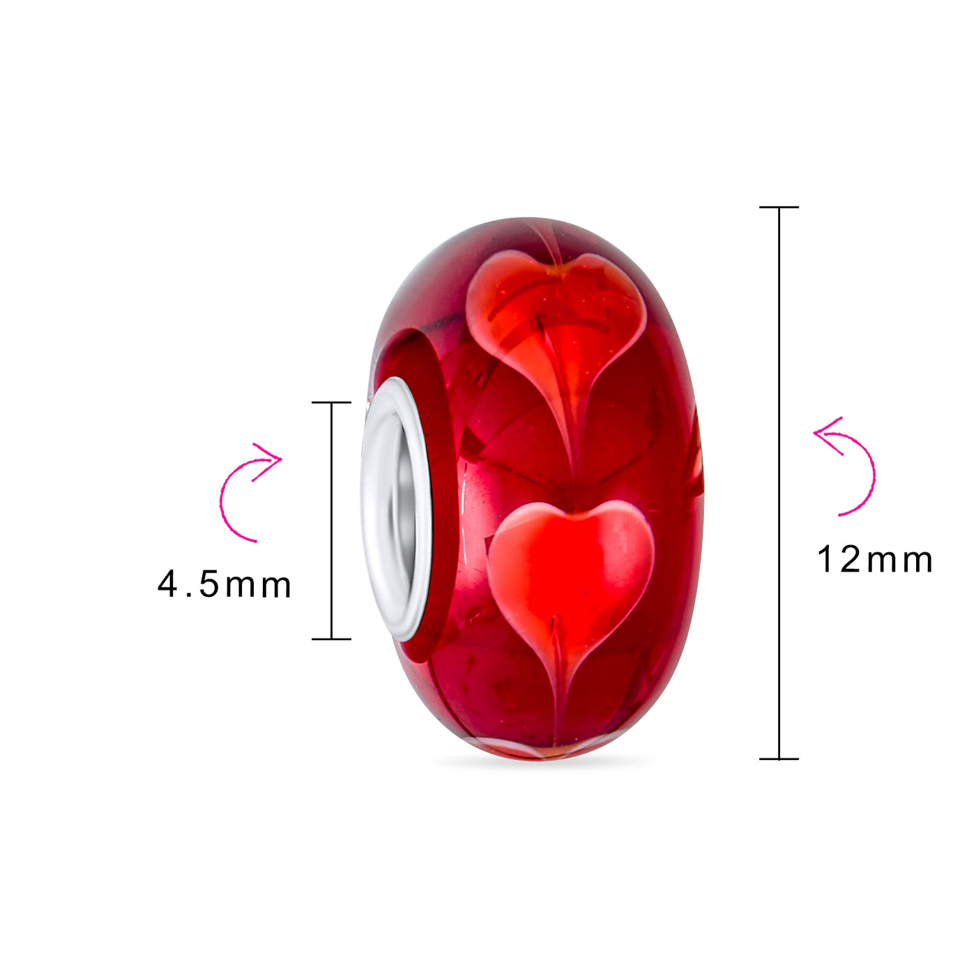 Murano Glass Charm Bead Heart Love Pink Red White for European Bracelet