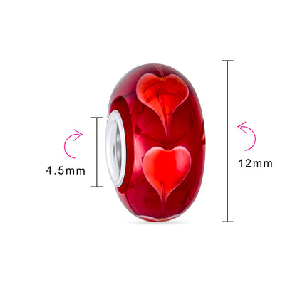 Murano Glass Charm Bead Heart Love Pink Red White for European Bracelet