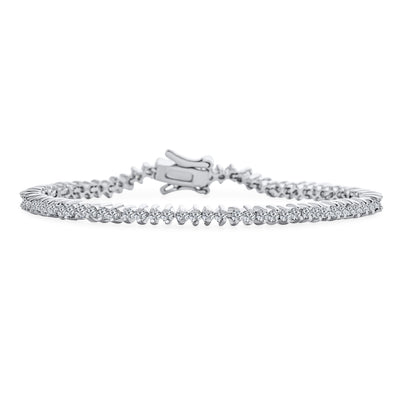 Bridal Thin Tennis Bracelet 2 Prong Set Round AAA CZ Silver Plated