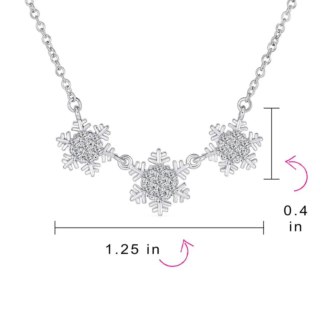Winter Ice Blue Cubic Zirconia Snowflake Pendant Necklace in