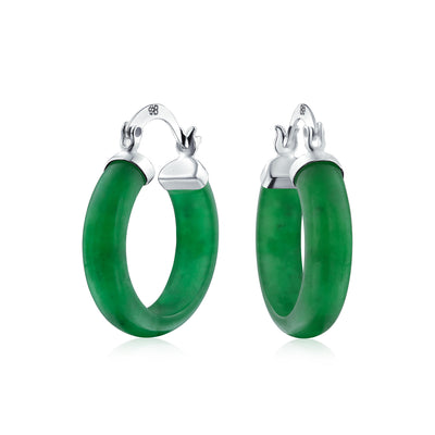 Italian Horn Pendant & Green Jade Hoop Earrings Jewelry Set Sterling Silver