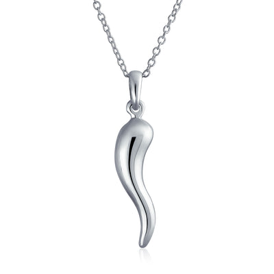 Italian Horn Tooth Amulet Pendant Shinny .925 Sterling Silver Necklace