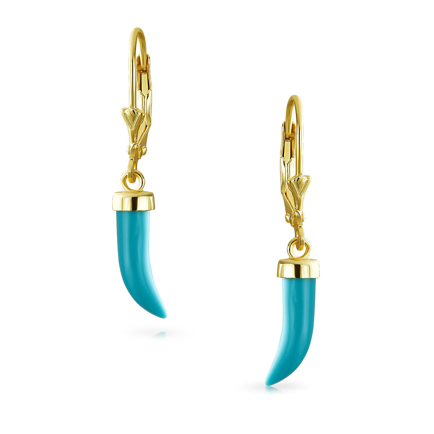Horn Tooth Turquoise Dangle Western Earrings Gold Plated .925 Silver