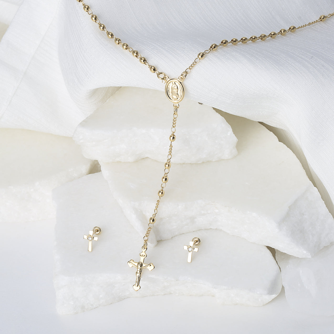 Religious Heart Cross Cartilage 1 Piece Earring CZ Real 14K Gold