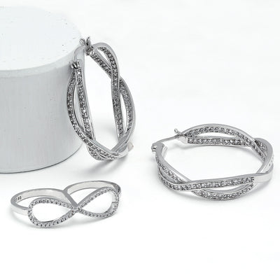 Boho Romantic CZ Cocktail Statement Ring Large Pave Silver