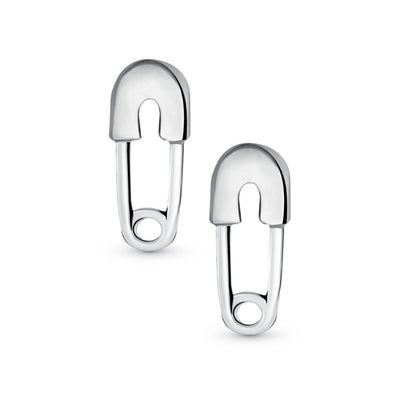 Inspirational Symbol Safety Pin Stud Earrings in Oxidized Sterling Silver - Bling Jewelry
