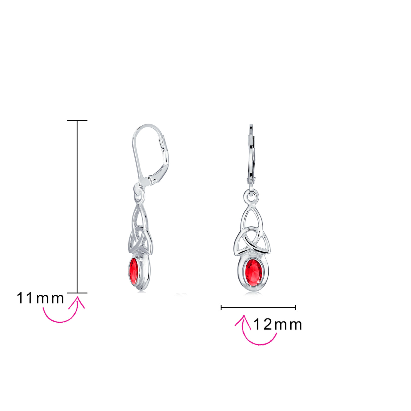 Set of 2 Celtic Love Knot Oval Blue Topaz & Simulated Red Ruby Dangle Earrings