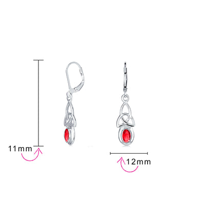 Set of 2 Celtic Love Knot Oval Blue Topaz & Simulated Red Ruby Dangle Earrings