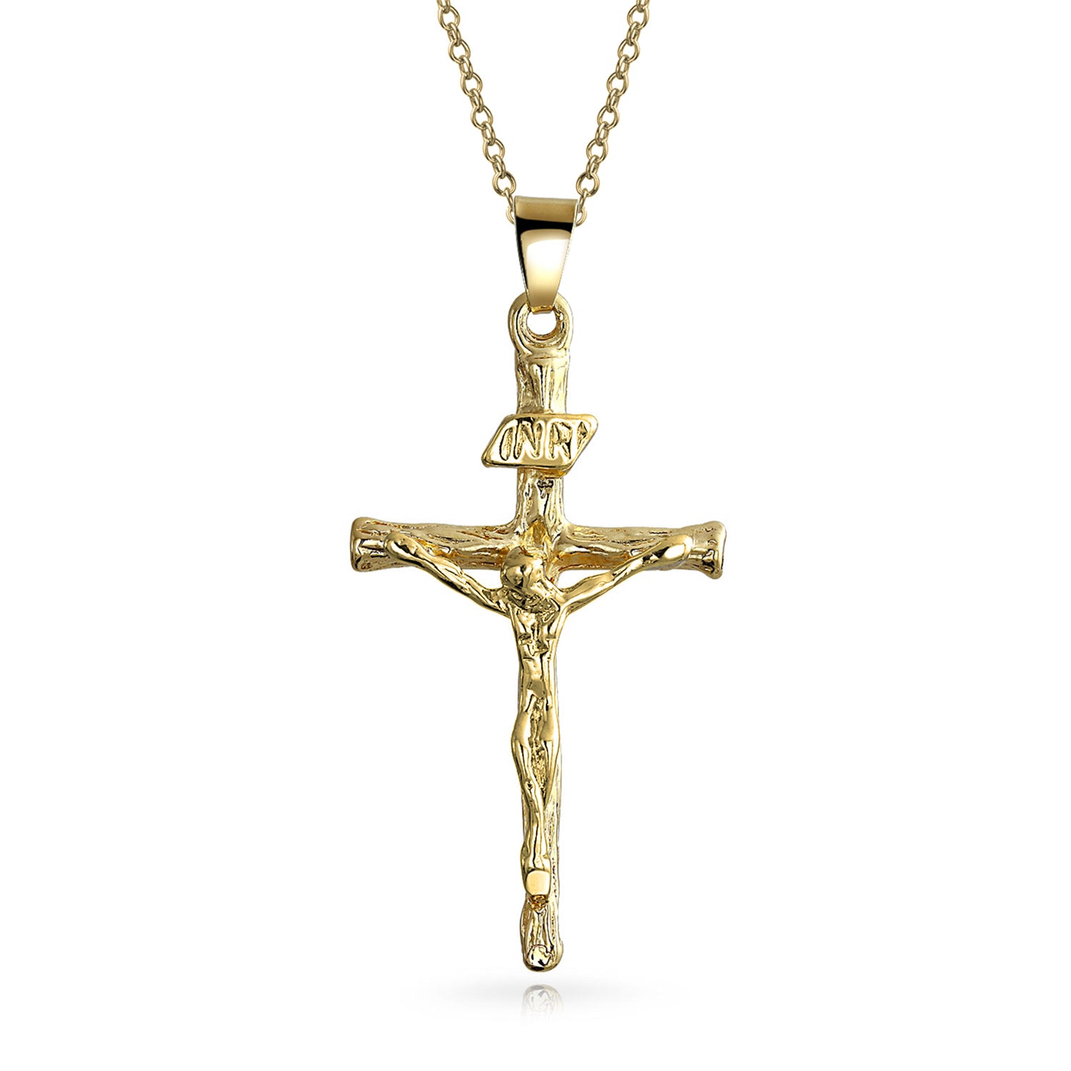 Traditional Jesus Inri Crucifix Cross Pendant Necklace Two Tone 18K Go ...