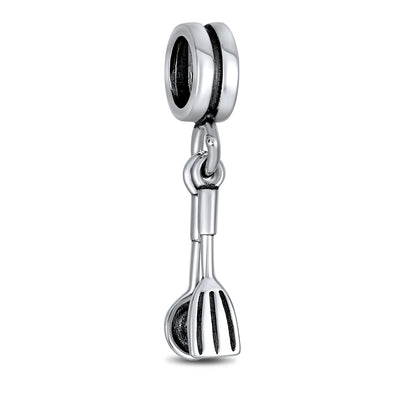 Chef Cook Culinary Kitchen Spoon Dangle Charm Bead Sterling Silver