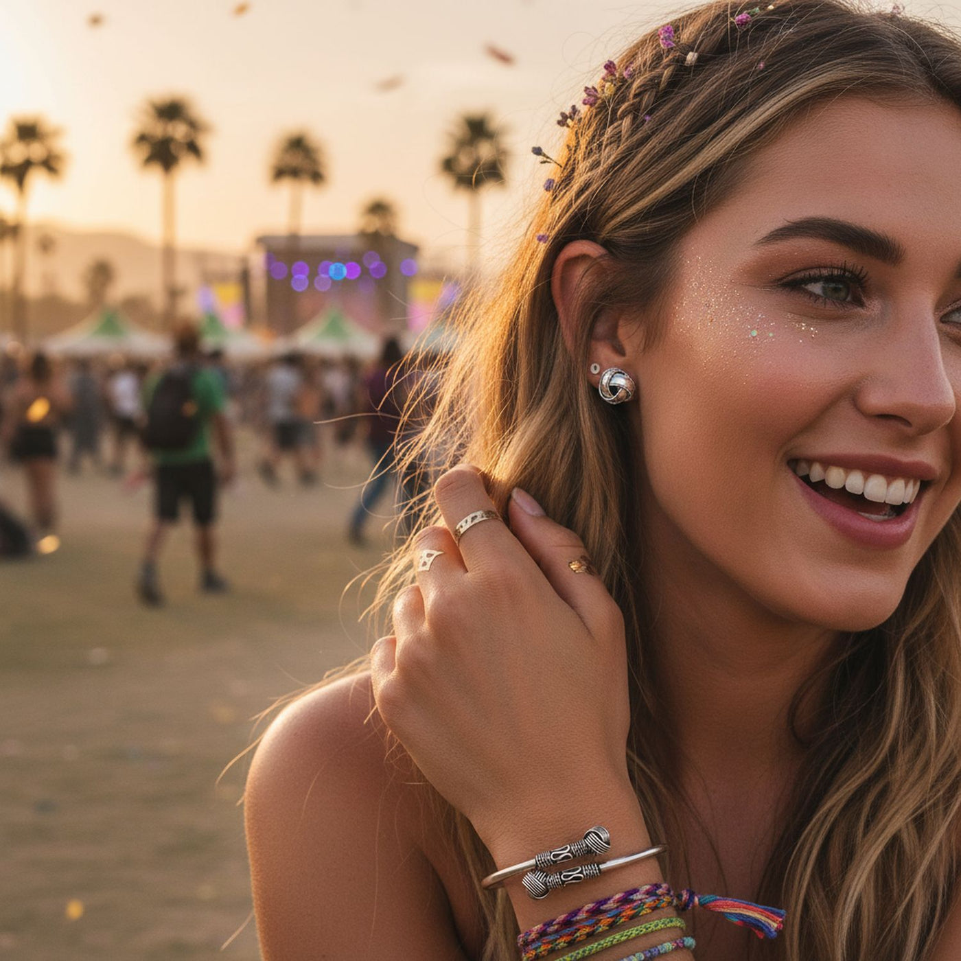 Western Knot Cuff Bangle & Love Knot Ball Stud Earrings Set Sterling Silver
