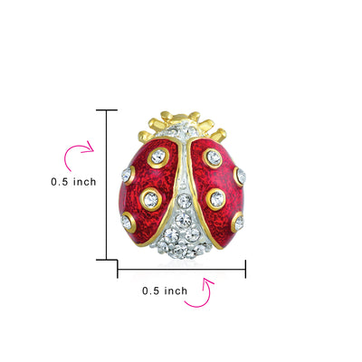 Set of 2 Lucky Ladybug Red Gold Plated Enamel Crystal Brooche Pin for Lapel