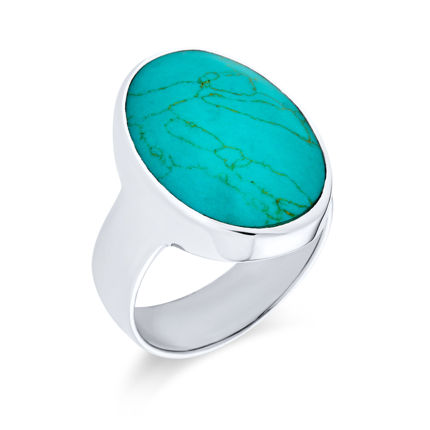 Large Oval Cabochon Stabilized Blue Turquoise Statement Ring Sterling Silver