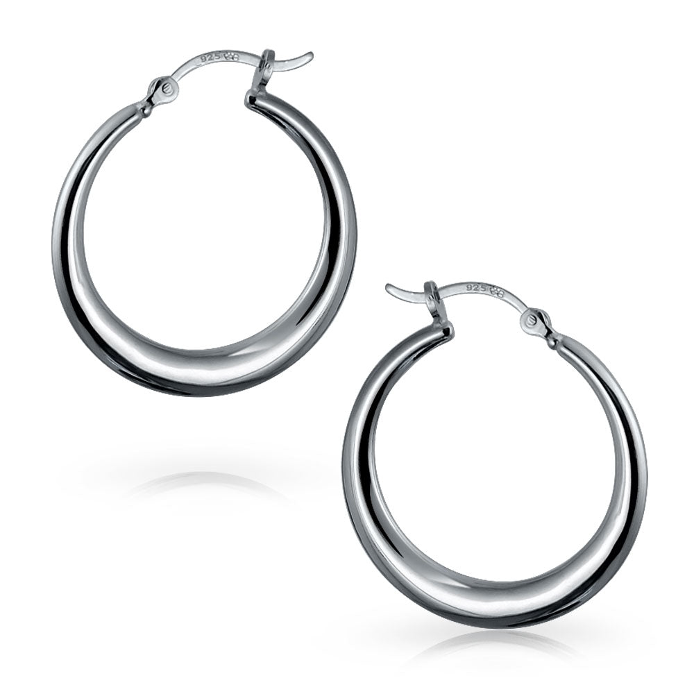 Set of 2 Tube Round 1.75" Hinged & 1" Endless Hoop Earrings Sterling Silver