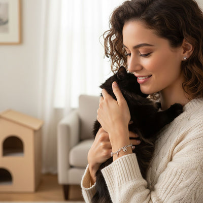 Pet Lover BFF Multi-Charm Bracelet & Paw Print Stud Earrings Set Sterling Silver