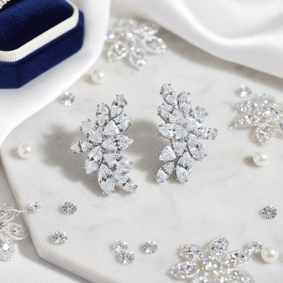 Elegant Bridal Marquise Cut CZ Leaf Clip-On Earrings