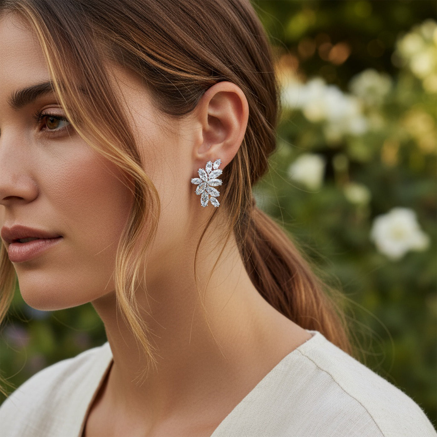 Elegant Bridal Marquise Cut CZ Leaf Clip-On Earrings