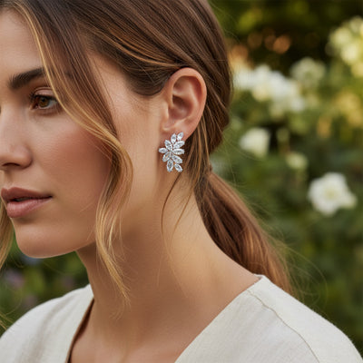 Elegant Bridal Marquise Cut CZ Leaf Clip-On Earrings