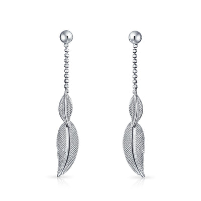 Western Jewelry American Multi Leaf Feather Dangle Earrings .925 Silver