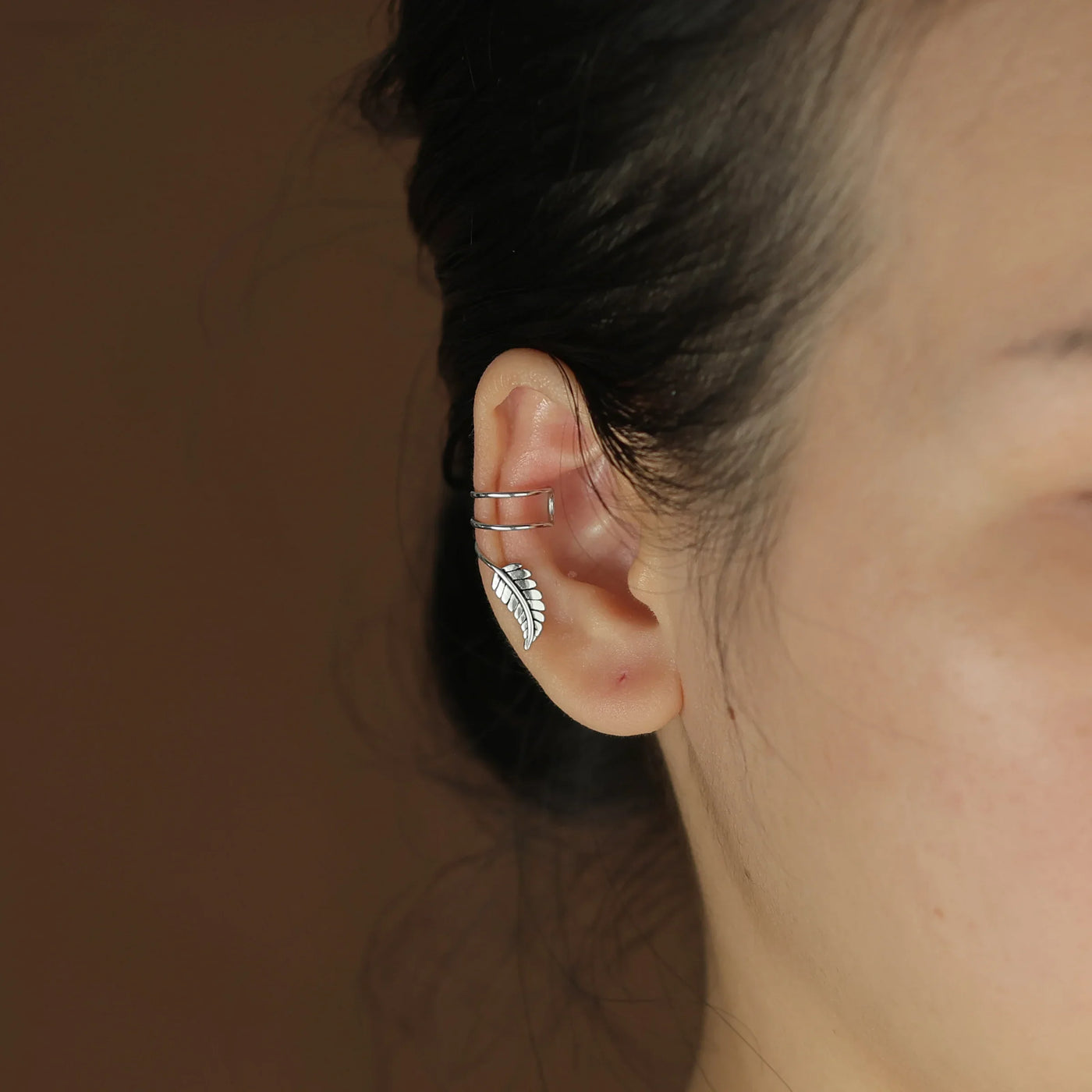 Nature Leaf Feather Ear Cuff Cartilage Clip Wrap Earrings Silver Non-Pierced - Bling Jewelry