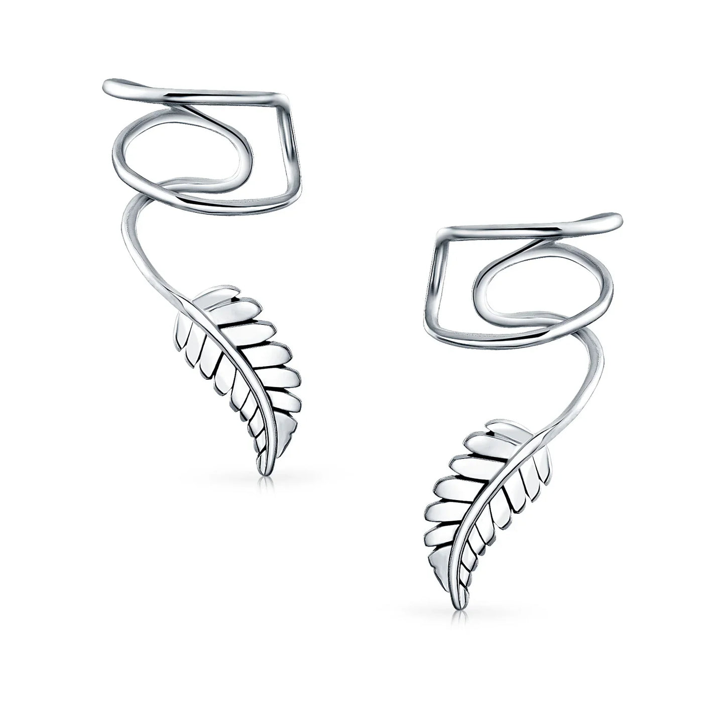 Nature Leaf Feather Ear Cuff Cartilage Clip Wrap Earrings Silver Non-Pierced - Bling Jewelry
