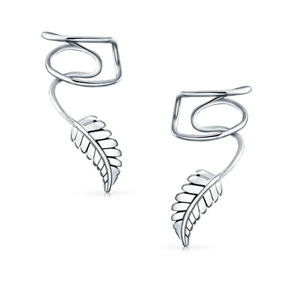 Nature Leaf Feather Ear Cuff Cartilage Clip Wrap Earrings Silver Non-Pierced - Bling Jewelry