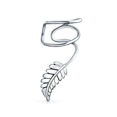 Nature Leaf Feather Ear Cuff Cartilage Clip Wrap Earrings Silver Non-Pierced - Bling Jewelry