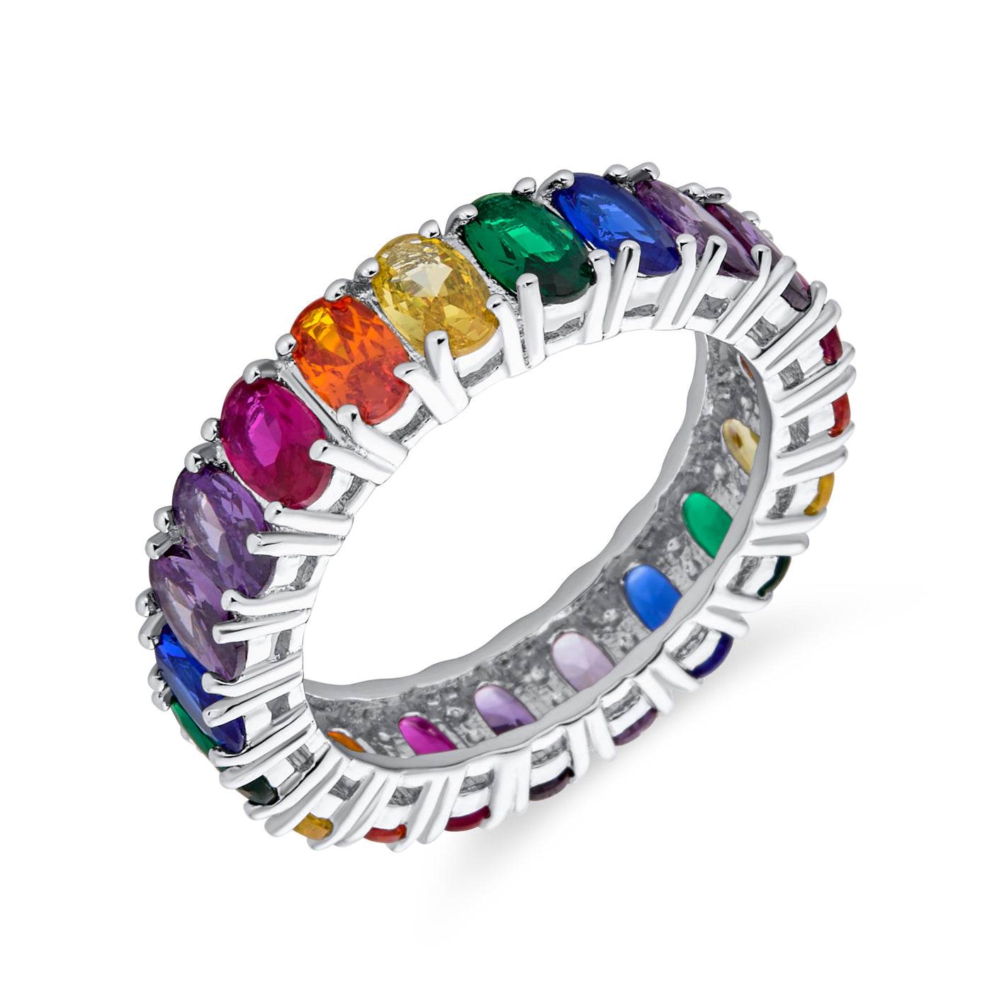 LGBTQ Colorful Rainbow Multi Color CZ Eternity Ring Band .925 Silver