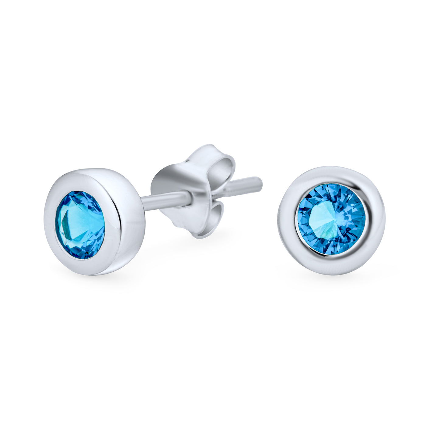London Blue CZ Round Stud Earrings Imitation Topaz Sterling Silver