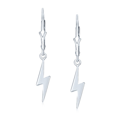 Tiny Minimalist Thunder Lightning Bolt Drop Earrings Sterling Silver