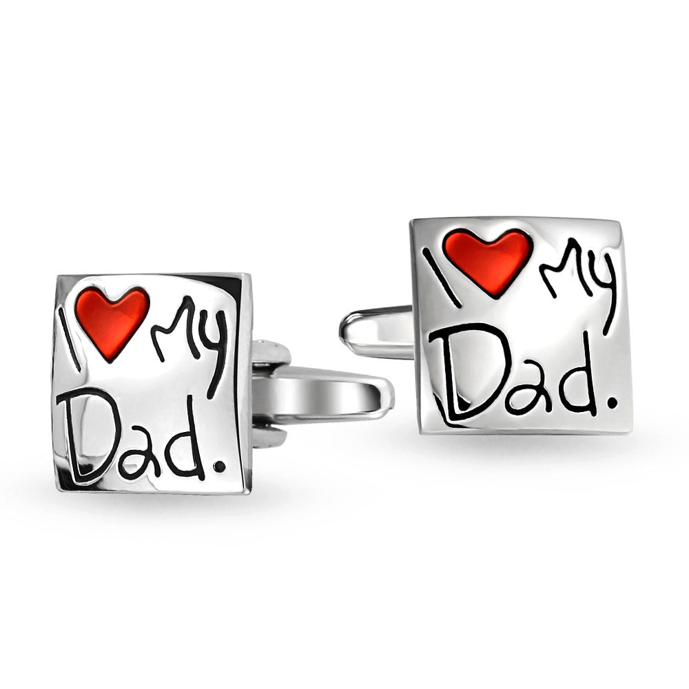 I Love My Dad Red Heart Square Shirt Cufflinks Daddy Stainless Steel