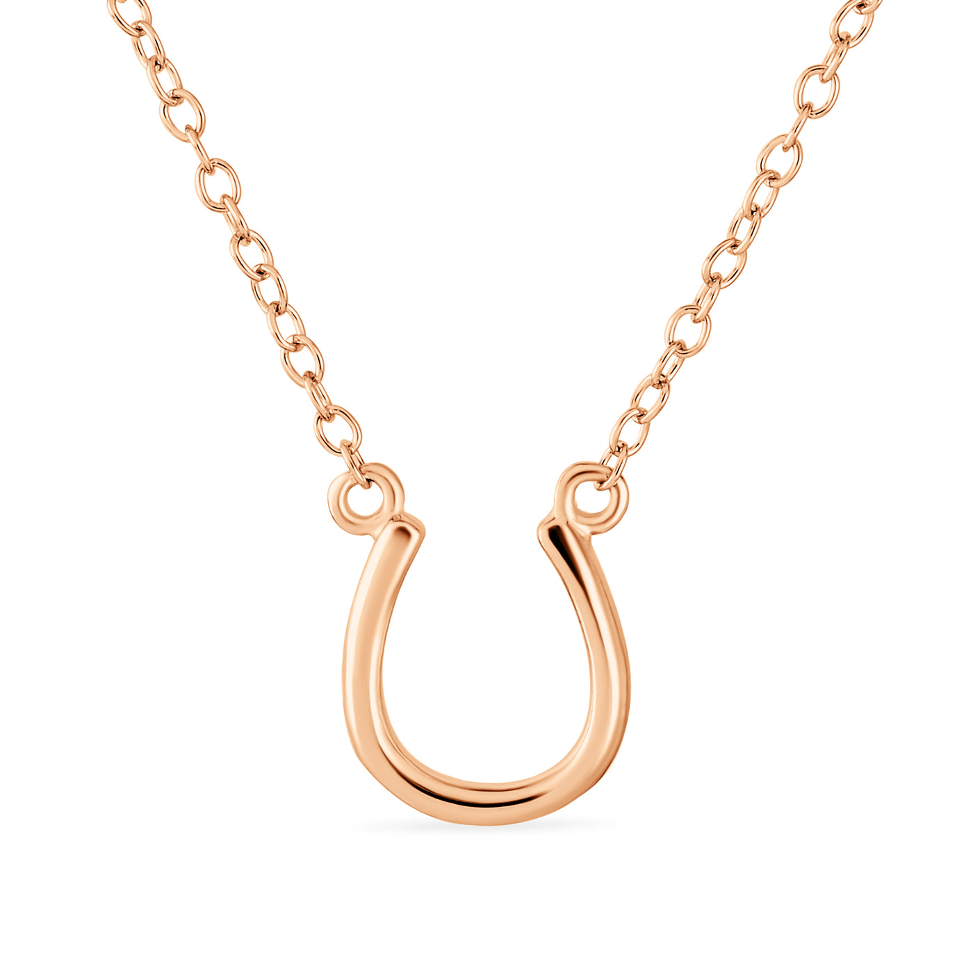 Horseshoe Pendant Necklace & Snaffle Bit Hoop Earrings Set Rose Gold Plated
